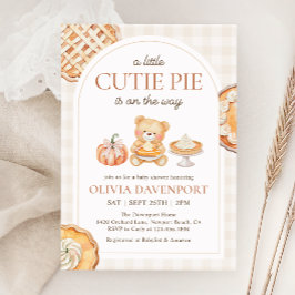 Cutie Paj Gingham Nalle Fall Baby Shower Inbjudningar