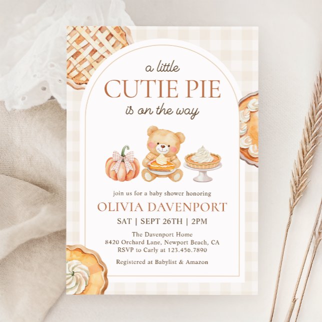 Cutie Paj Gingham Nalle Fall Baby Shower Inbjudningar (Skapare uppladdad)