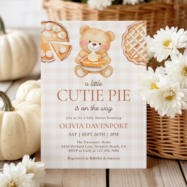 Cutie Paj Gingham Nalle Fall Baby Shower Inbjudningar (Skapare uppladdad)