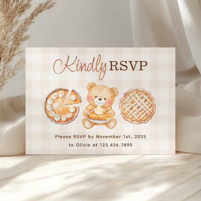 Cutie Paj Gingham Nalle Fall Baby Shower OSA Kort (Skapare uppladdad)