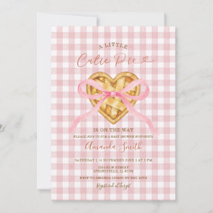 Cutie Paj Heart Rosa Bow Gingham Fall Baby Shower Inbjudningar
