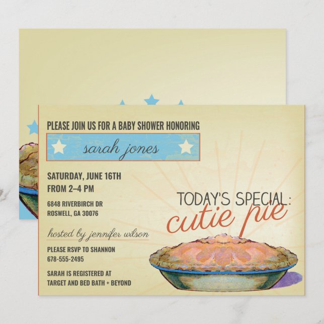 Cutie Paj könsmässig inbjudan till barndusch (Fram/baksida)