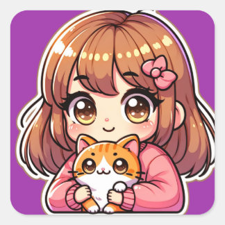 Cutie Paj med sin Cat Sticker Fyrkantigt Klistermärke