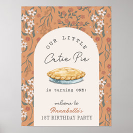 Cutie Paj Orange Blommigt 1:a födelsedag Välkommen Poster