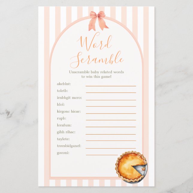 Cutie Paj Orange Gingham Shower Ord Scramble Game (Framsida)