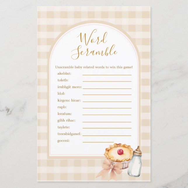 Cutie Paj Pastel Gingham Shower Ord Scramble Game (Framsida)