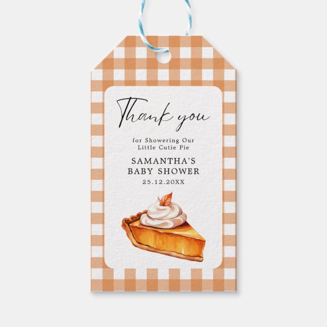 Cutie Paj Pumpkin Fall Baby Shower Gingham Presentetikett (Framsidan)