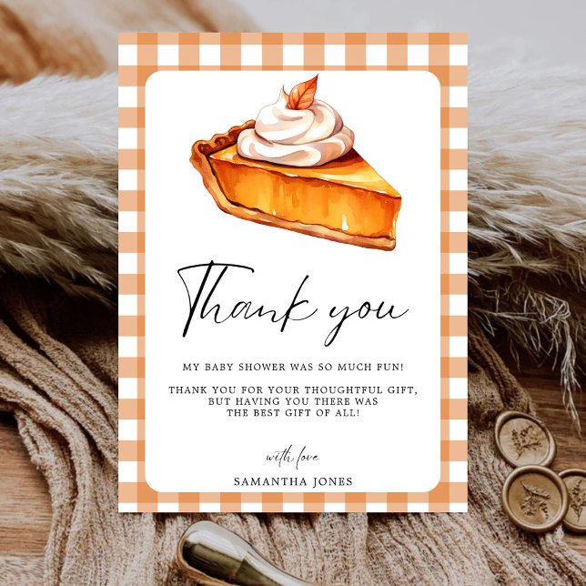 Cutie Paj Pumpkin Fall Baby Shower Gingham Tack Kort (Skapare uppladdad)