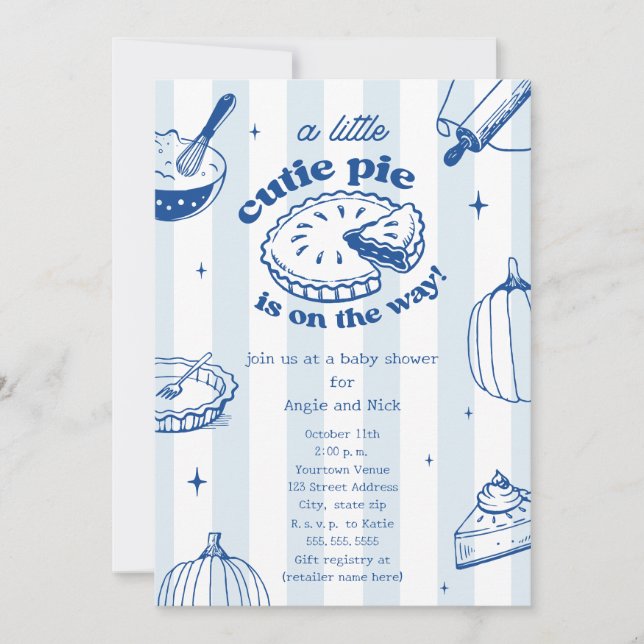 Cutie Paj Pumpkin Fall Boy Blue Shower Inbjudningar (Framsida)