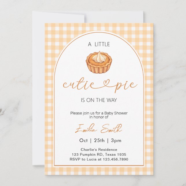 Cutie Paj Pumpkin Fall Gingham Baby Shower Inbjudningar (Framsida)