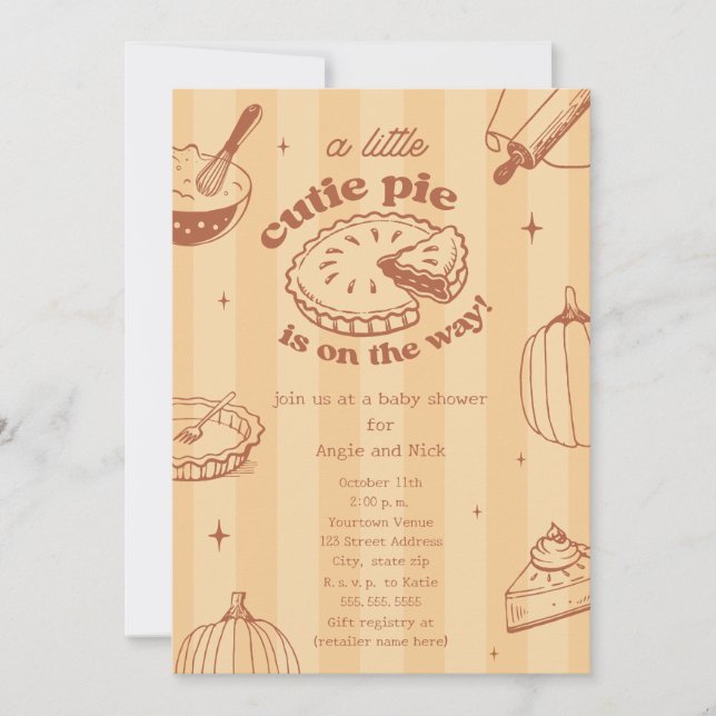 Cutie Paj Pumpkin Fall Neutralt Baby Shower Inbjudningar (Framsida)