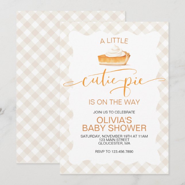 Cutie Paj pumpkin paj Fall plaid Baby Shower Inbjudningar (Fram/baksida)