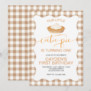 Cutie Paj pumpkin paj Fall plaid First Birthday Inbjudningar