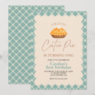 Cutie Paj pumpkin paj Fall plaid First Birthday Inbjudningar