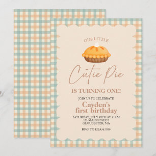 Cutie Paj pumpkin paj Fall plaid First Birthday Inbjudningar