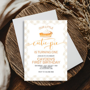 Cutie Paj pumpkin paj Fall plaid First Birthday Inbjudningar