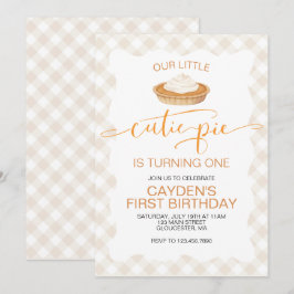 Cutie Paj pumpkin paj Fall plaid First Birthday Inbjudningar