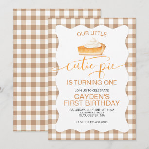 Cutie Paj pumpkin paj Fall plaid First Birthday Inbjudningar
