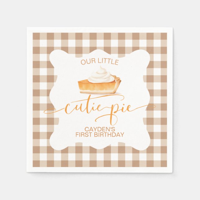 Cutie Paj pumpkin paj Fall plaid First Birthday Pappersservett (Framsidan)