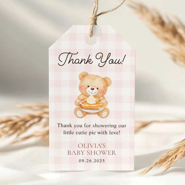 Cutie Paj Rosa Fall Bear Girl Baby Shower-favorite Presentetikett (Skapare uppladdad)