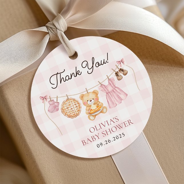 Cutie Paj Rosa Fall Bear Girl Baby Shower Gift Gåvor Etiketter (Skapare uppladdad)