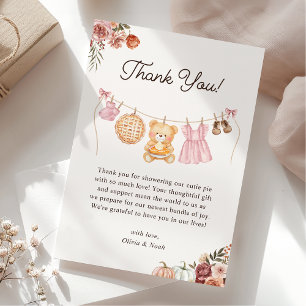 Cutie Paj Rosa Fall Nalle Girl Baby Shower Tack Kort