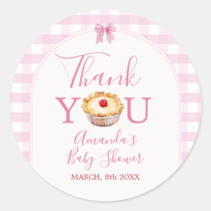 Cutie Paj Rosa Gingham Baby Shower Tack Runt Klistermärke