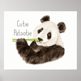 Cutie Patootie Watercolor Panda Bear Roligt Poster