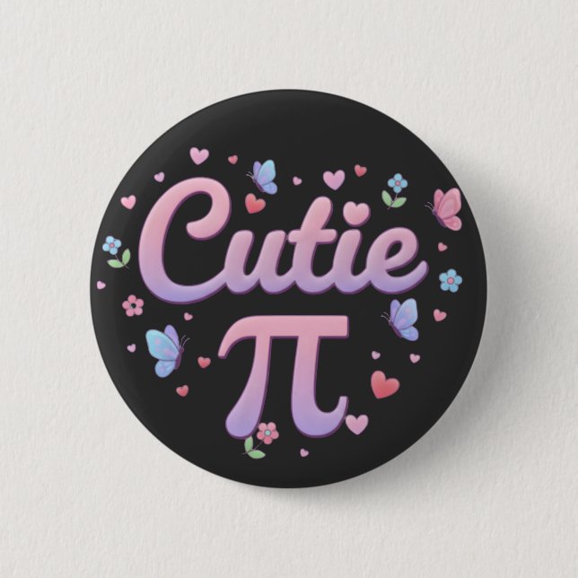 Cutie Pi Symbol Math Pun Pink Butterfly Hearts Knapp (Framsida)