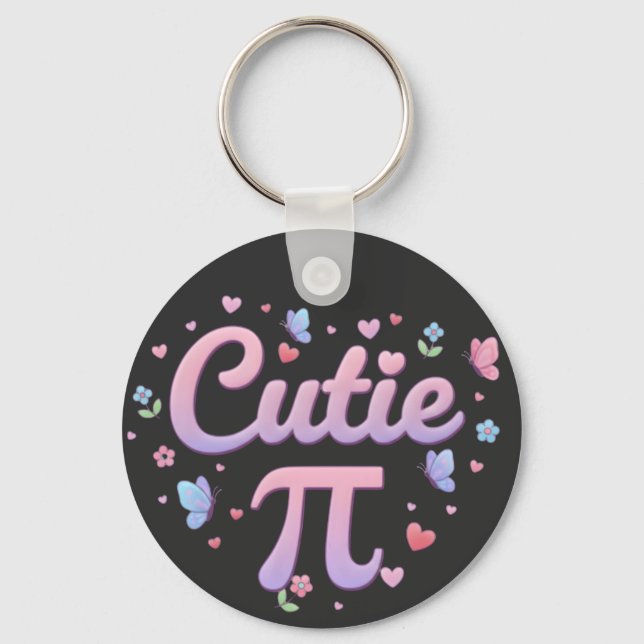 Cutie Pi Symbol Math Pun Pink Butterfly Hearts Nyckelring (Framsida)