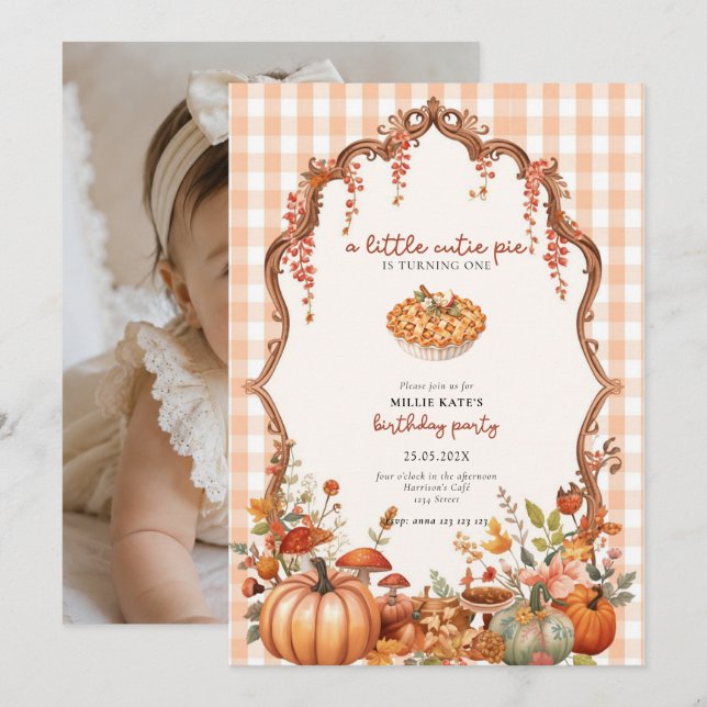 Cutie Pie First Birthday Invitation Inbjudningar (Fram/baksida)