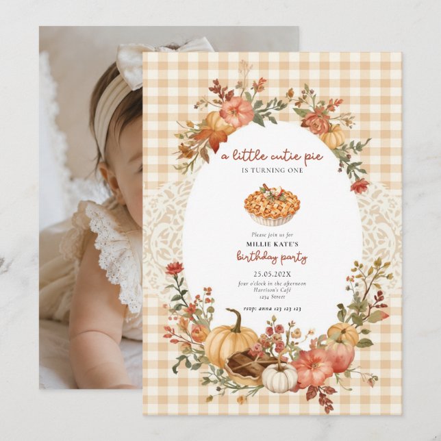 Cutie Pie First Birthday Invitation Inbjudningar (Fram/baksida)