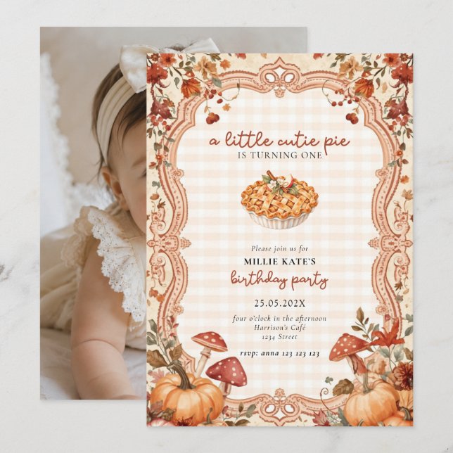 Cutie Pie First Birthday Invitation Inbjudningar (Fram/baksida)