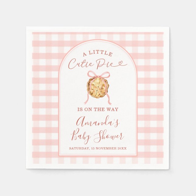 Cutie Pie Pastel Pink Bow Gingham Fall Baby Shower Pappersservett (Framsidan)