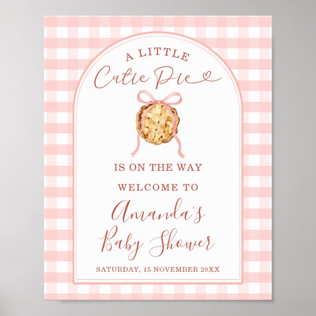 Cutie Pie Pastel Pink Gingham Baby Shower Welcome Poster (Framsidan)
