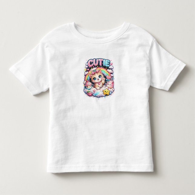 Cutie Rainbow Kitty Adorable Kawaii Toddler tee (Framsida)