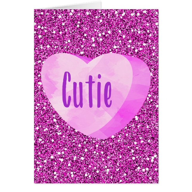 Cutie Rosa Candy Heart Fuschia Faux Glitter Hälsningskort (Framsidan)