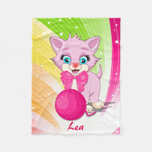 Cutie rosa kattungetecknad fleecefilt