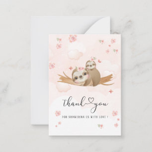 Cutie Sloth Rosa Flowers Watercolor babydusch t Anteckningskort