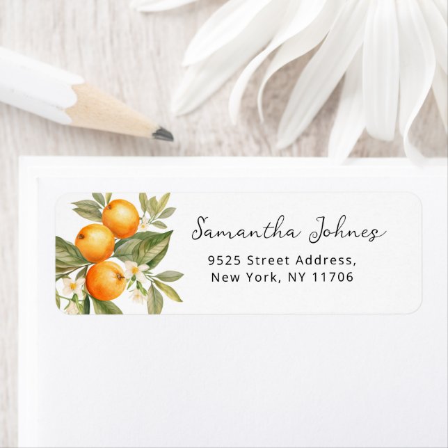 Cutie vattenfärgscitrus returetikett returadress etikett (Insitu)