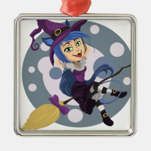 Cutie Witch med broom Halloween Julgransprydnad Metall
