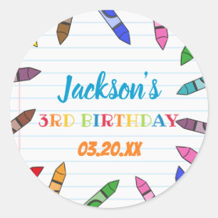 Cuties Crayon Art Papper Colorful Party Birthday Runt Klistermärke