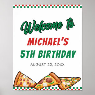 Cuties Pizza Party Red Grönt Caro 5th Birthday Poster