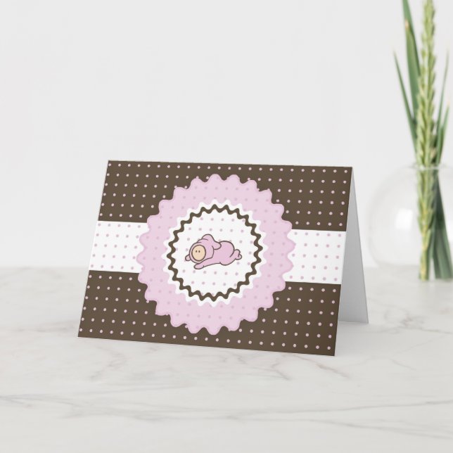 Cutietoots Baby Shower Inbjudan (rosa och brun) (Framsida)