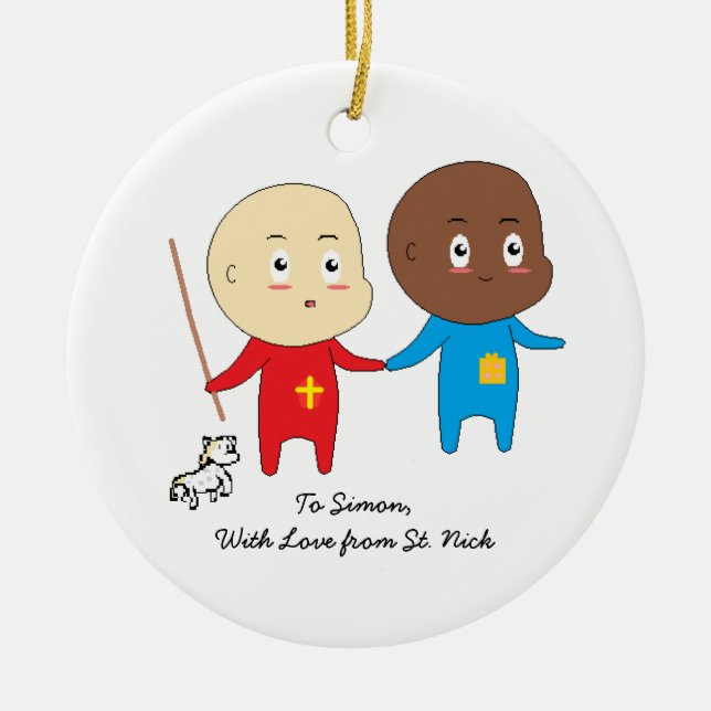 Cutinice Kids Art St Nicholas Cute Twin Spädbarn Julgransprydnad Keramik (Framsidan)