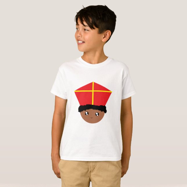 Cutinice Kids Art St Nicholas Miter Zwarte Piet T-shirt (Hel framsida)