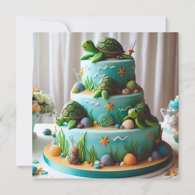 CUTLE LITTLE TURTLES THEMED DECORARATED BIRTHDAY C KORT (Framsida)