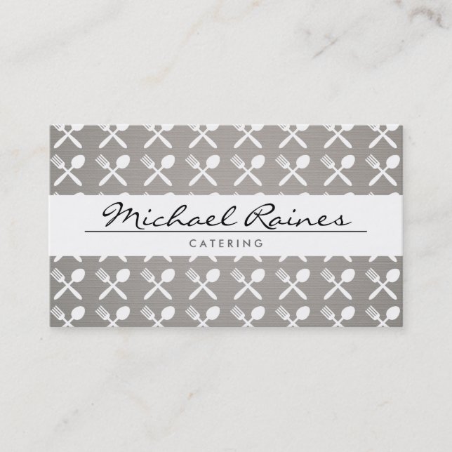 CUTLERY MÖNSTER om LINEN BKGRD för CATERING, CHEFS Visitkort (Framsida)