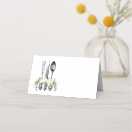 cutlery- och blommigt bröllop-plakat placeringskort