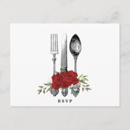 cutlery red blommigts bröllop OSA vycard Inbjudan Vykort